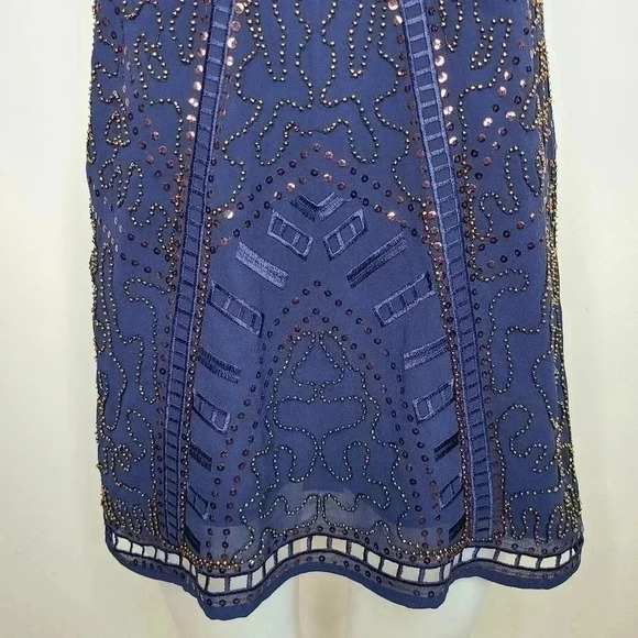 Alga Francescas Navy Blue Silver Bronze Sequin Beaded Art Deco Shift Dress Small - Picture 6 of 14